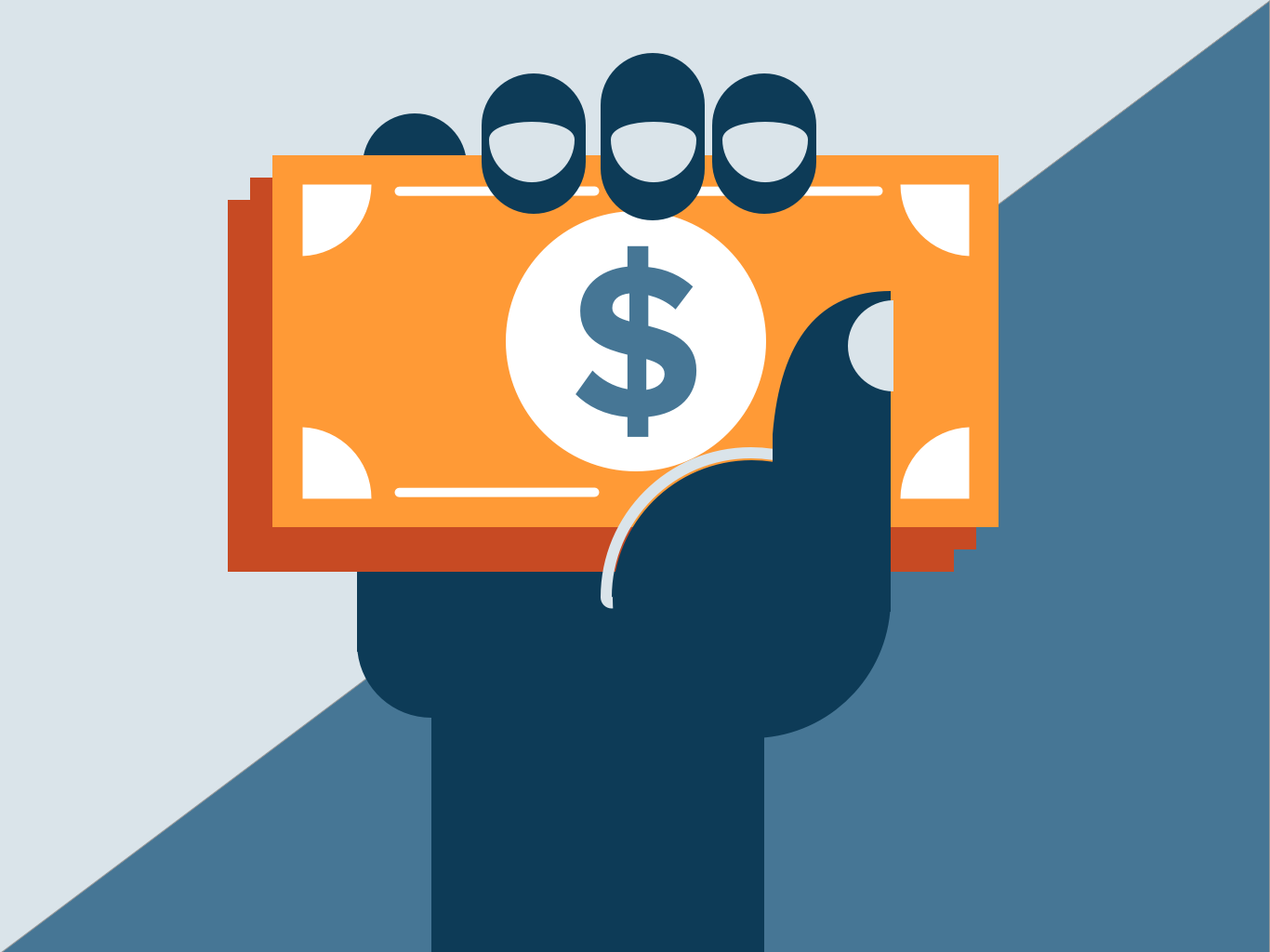 Holding a stack of dollar bills—illustration © CU Green 2018